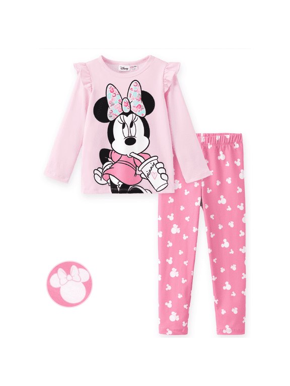 Minnie Mouse Girls Shirts Pink Ruffle Top Printed Leggings 2 Piece Outfit Toddler Kids 2T