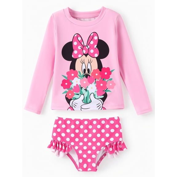 Disney Minnie Mouse Girls Swimsuit Rash Guard 2 Pieces Bathing Suits Beach Tankini Set Sizes 2-13
