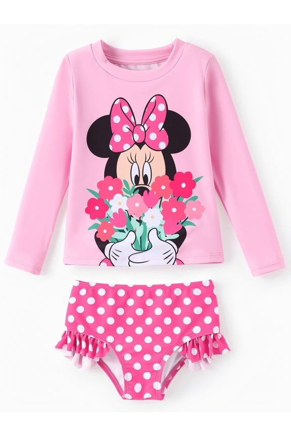 Minnie Mouse Girls Swimsuit Rash Guard 2 Pieces Bathing Suits Beach Tankini Set Sizes 2-13