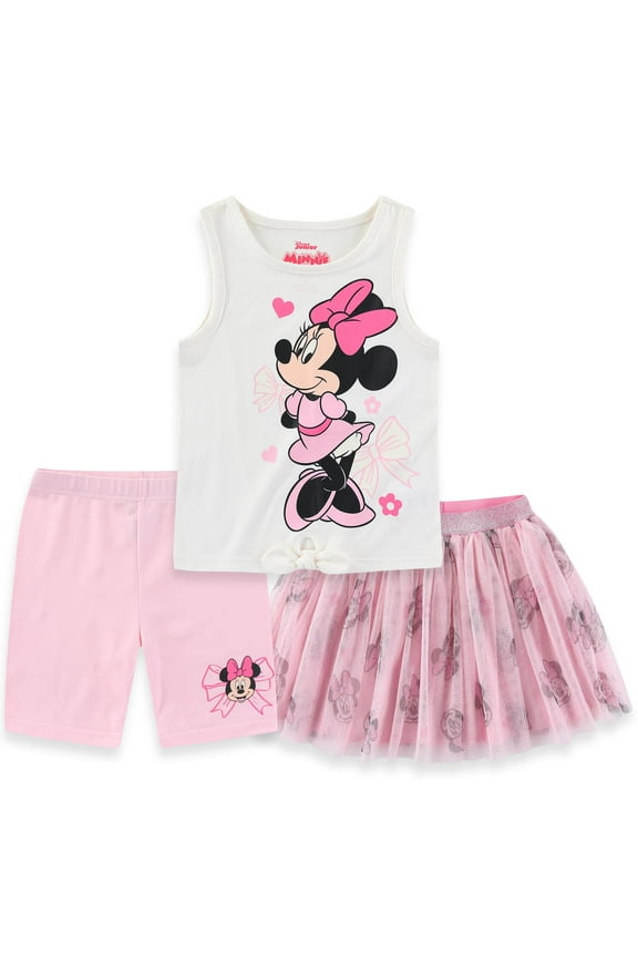 Minnie Mouse Girls Tank Top, Shorts, and Tulle Skirt Girls), 3 Piece Set, Sizes 12M-6X