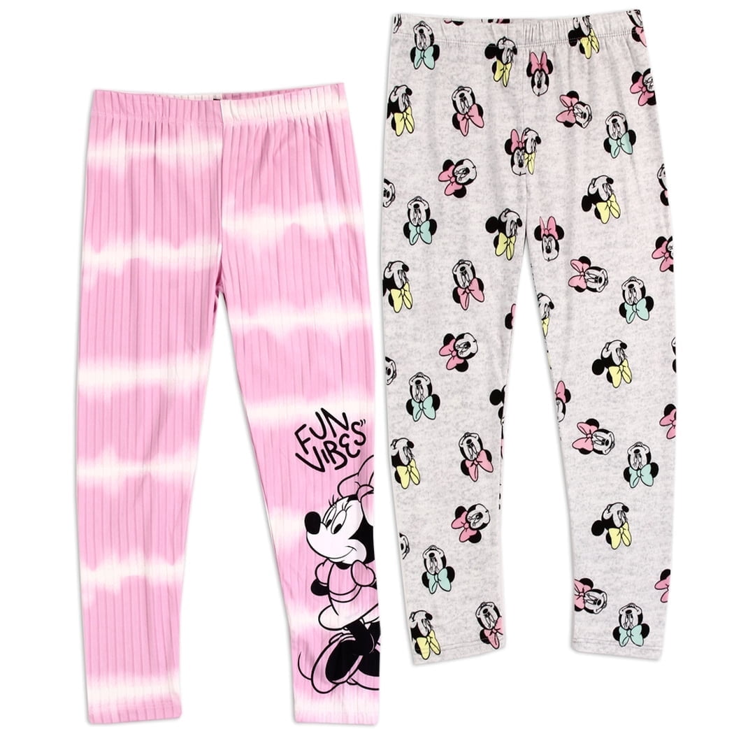 Girls' Bunny Print Leggings 2-Pack (3T-6T) - Soft Stretch Full Length Pants, Pink & Grey