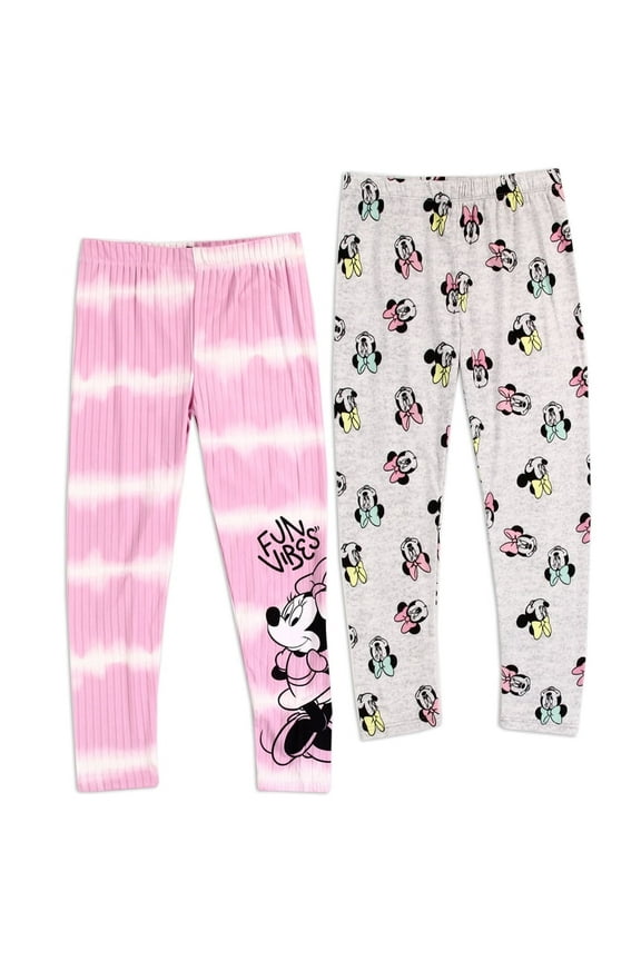 Minnie Mouse Girls Toddler 2-Pack Leggings Tie Dye Pink Grey Toddler 3T With Stretch
