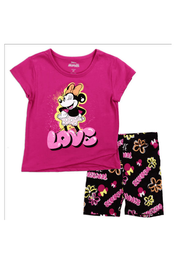 Minnie Mouse Girls Toddler 2-Piece Short Set, Fuchsia, Size 3T Minnie Love