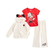 Disney Minnie Mouse Girls Velour Zip Up Sequin Hoodie, T-Shirt, and Flared Pants Outfit (Girls), 3 Piece Set, Sizes 2T-6X