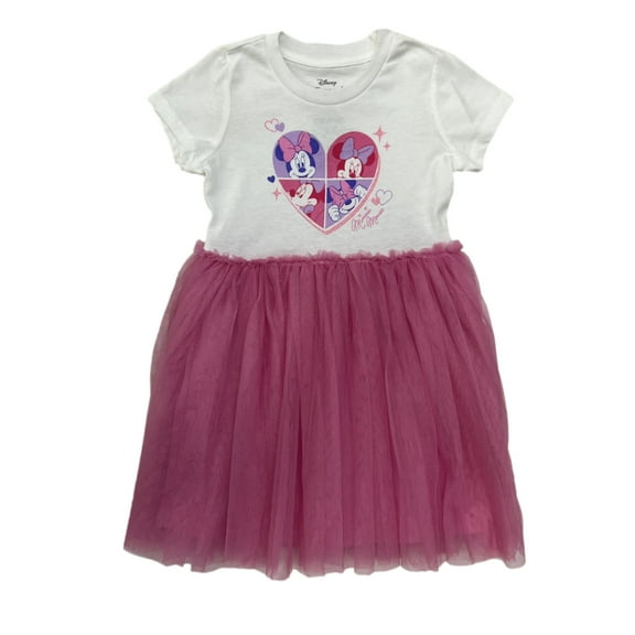 Disney Minnie Mouse Girls White & Pink T-Shirt Style Tulle Dress X-Small (4-5)