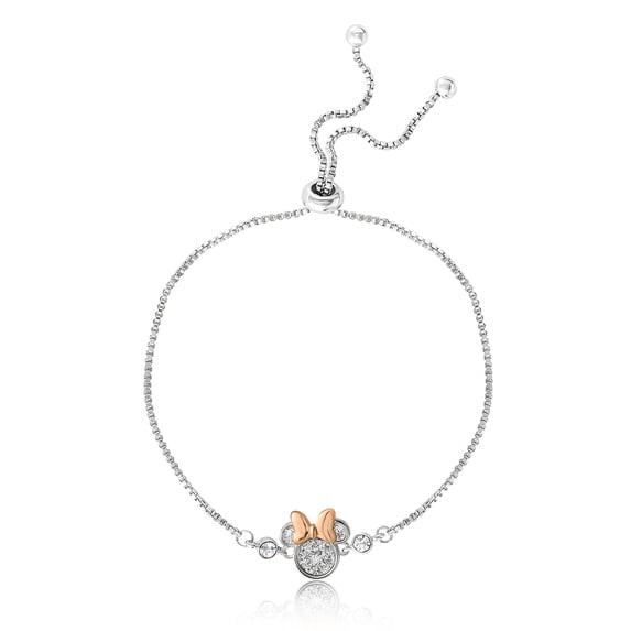 Disney Minnie Mouse Glitter Paper and Crystal Lariat Bracelet - Silver Plated