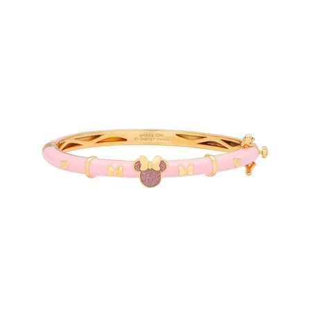 Disney Minnie Mouse Gold Plated Brass Enamel Glitter Bangle Bracelet
