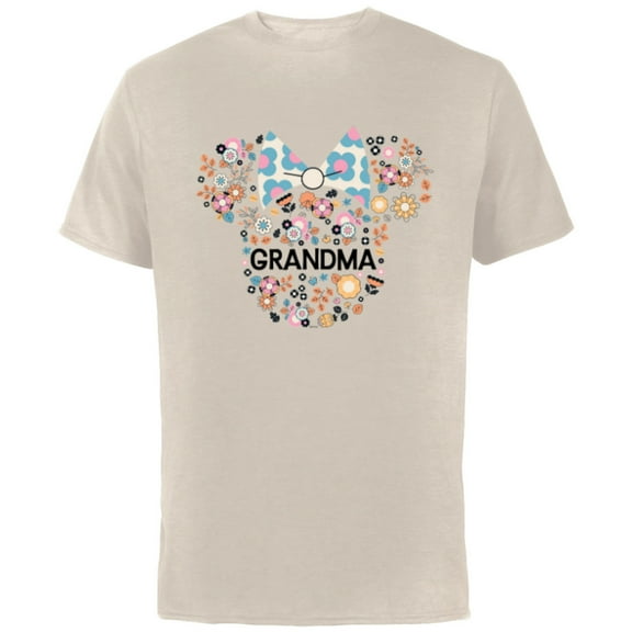 Disney Minnie Mouse Grandma Icon Flowers Mother’s Day - Short Sleeve Cotton T-Shirt for Adults - Customized-Natural