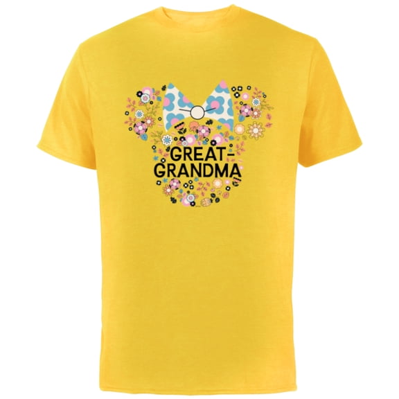Disney Minnie Mouse Great-Grandma Icon Flowers Mother’s Day - Short Sleeve Cotton T-Shirt for Adults - Customized-Yellow