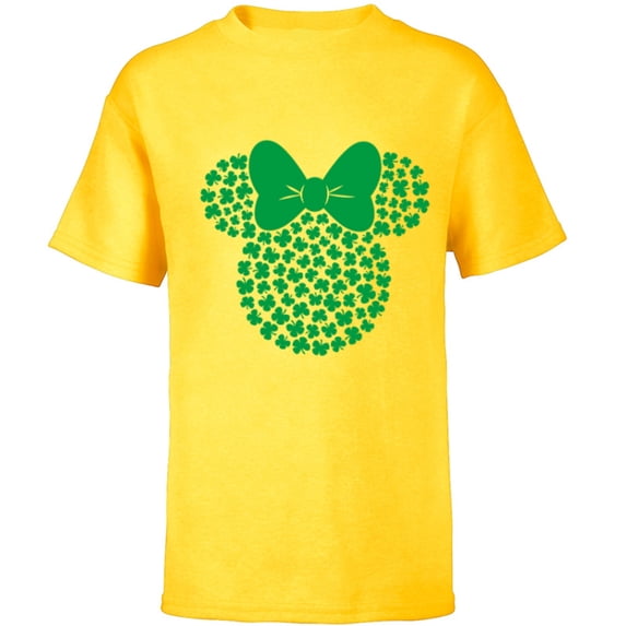 Disney Minnie Mouse Green 4-Leaf Clovers St. Patrick's Day - Short Sleeve T-Shirt for Kids - Customized-Yellow