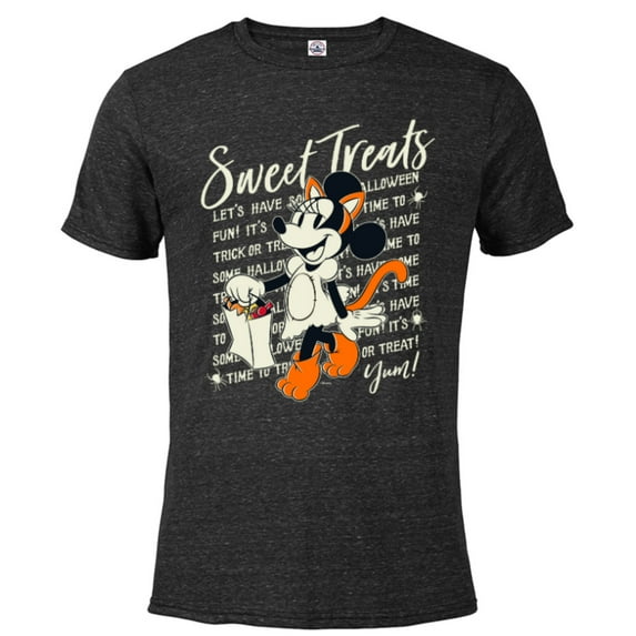 Disney Minnie Mouse Halloween Cat Costume Sweet Treats - Short Sleeve Blended T-Shirt for Adults - Customized-Black Snow Heather