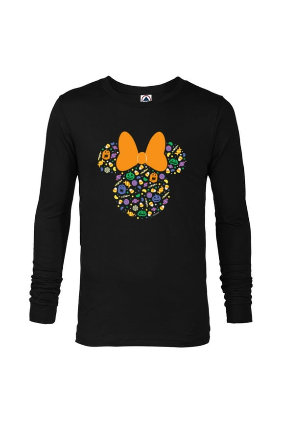 Minnie Mouse Halloween Head Icon Pumpkins and Candy - Long Sleeve T-Shirt for Men - Customized-Black