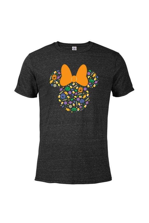 Minnie Mouse Halloween Head Icon Pumpkins and Candy - Short Sleeve Blended T-Shirt for Adults - Customized-Black Snow Heather