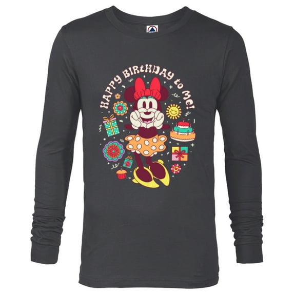 Disney Minnie Mouse Happy Birthday To Me Finger Heart Retro - Long Sleeve T-Shirt for Men - Customized-Charcoal Heather