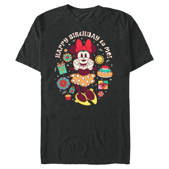 Disney Minnie Mouse Happy Birthday To Me Finger Heart Retro - Short Sleeve Blended T-Shirt for Adults - Customized-Dark Heather