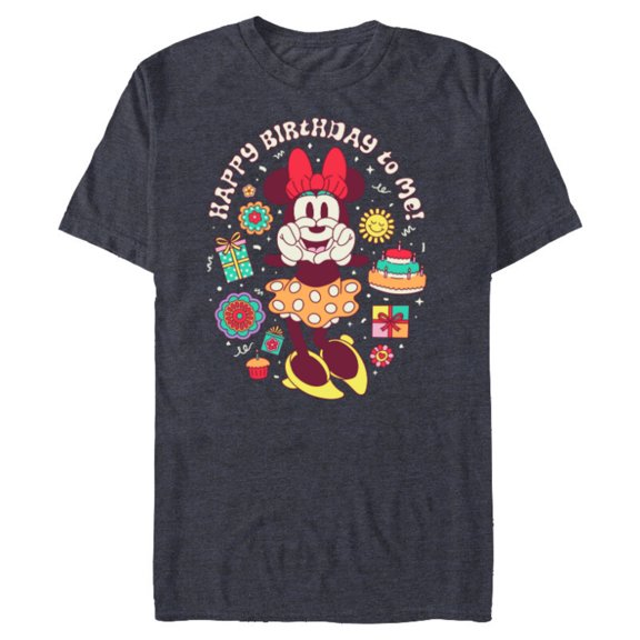 Disney Minnie Mouse Happy Birthday To Me Finger Heart Retro - Short Sleeve Blended T-Shirt for Adults - Customized-Navy Heather