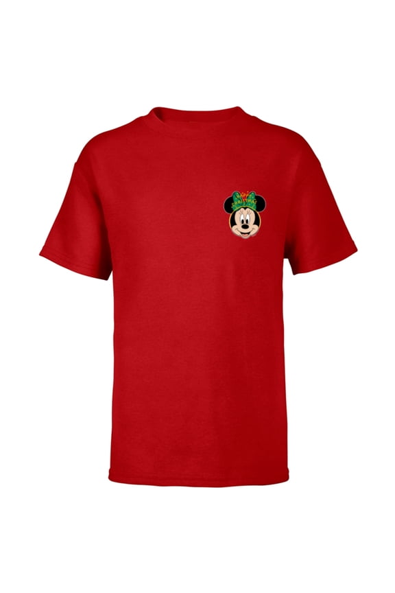 Minnie Mouse Happy Christmas Headband Corner Art - Short Sleeve T-Shirt for Kids - Customized-Red