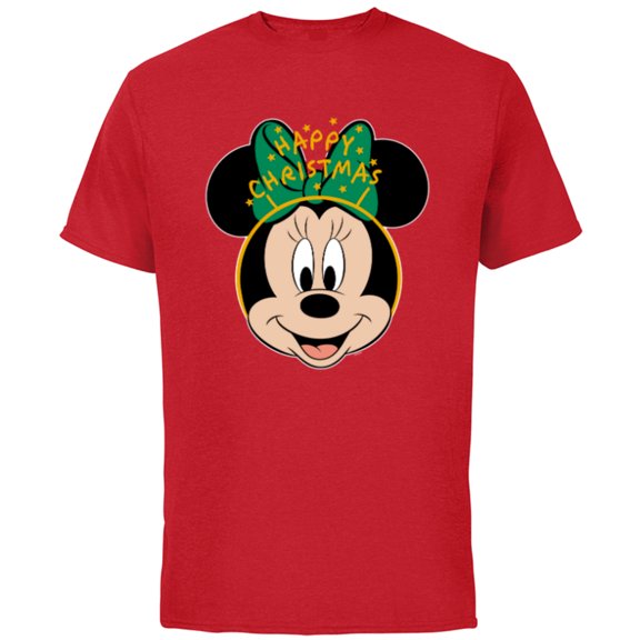 Disney Minnie Mouse Happy Christmas Holiday Headband - Short Sleeve Cotton T-Shirt for Adults - Customized-Red