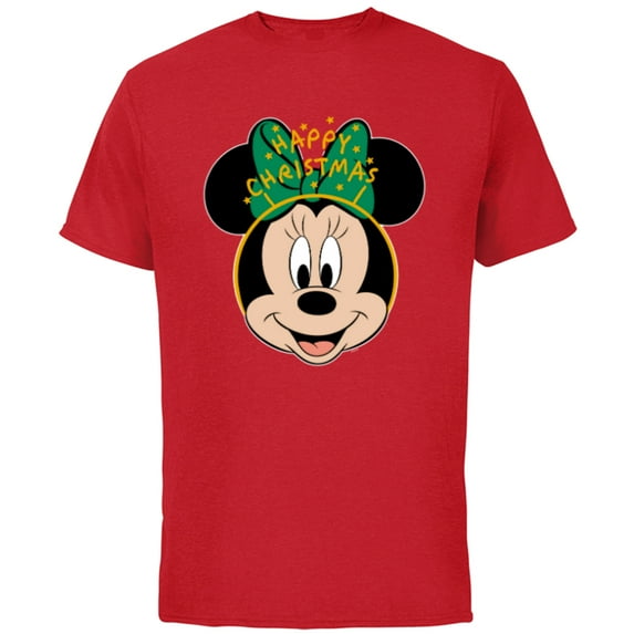 Disney Minnie Mouse Happy Christmas Holiday Headband - Short Sleeve Cotton T-Shirt for Adults - Customized-Red