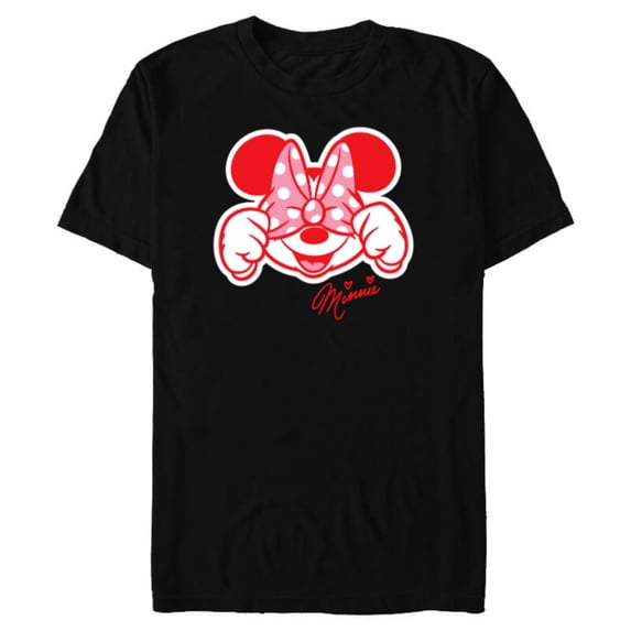 Disney Minnie Mouse Happy Cute Smiling Face Polka-Dot Bow - Short Sleeve Blended T-Shirt for Adults - Customized-Black
