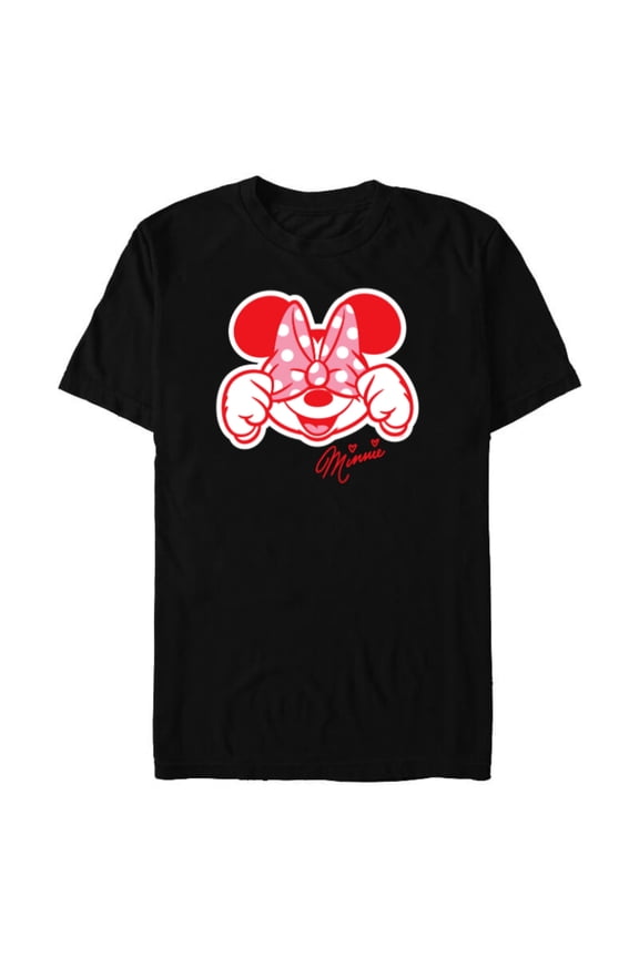 Minnie Mouse Happy Cute Smiling Face Polka-Dot Bow - Short Sleeve Blended T-Shirt for Adults - Customized-Black