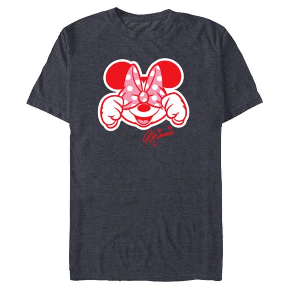 Disney Minnie Mouse Happy Cute Smiling Face Polka-Dot Bow - Short Sleeve Blended T-Shirt for Adults - Customized-Navy Heather