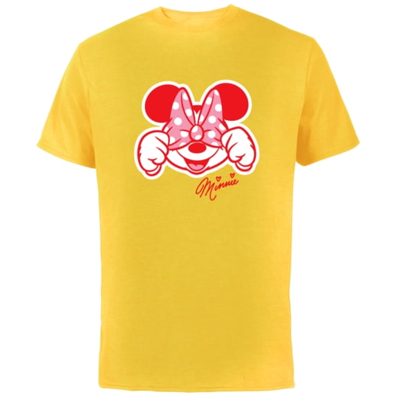 Disney Minnie Mouse Happy Cute Smiling Face Polka-Dot Bow - Short Sleeve Cotton T-Shirt for Adults - Customized-Yellow