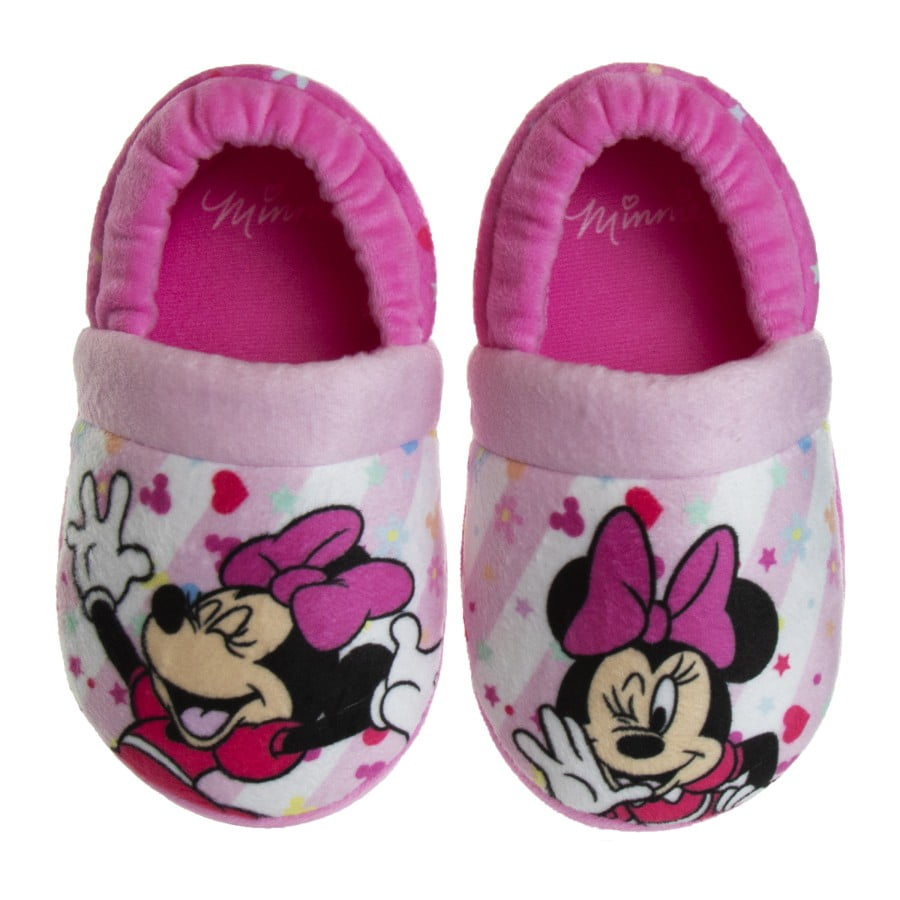 Disney Minnie Mouse "Happy Go Lucky" Girls Dual Sizes Slippers, Pink, 5-6