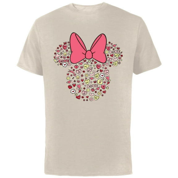 Disney Minnie Mouse Head Filled with Love Valentine’s Day - Short Sleeve Cotton T-Shirt for Adults - Customized-Natural