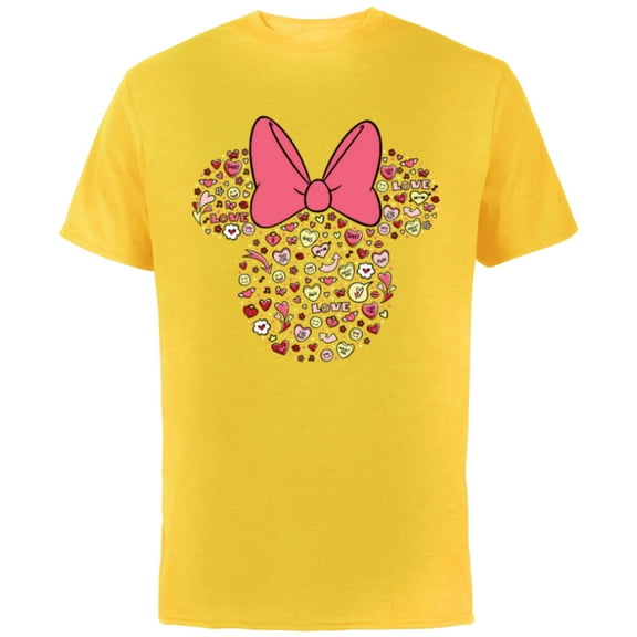 Disney Minnie Mouse Head Filled with Love Valentine’s Day - Short Sleeve Cotton T-Shirt for Adults - Customized-Yellow