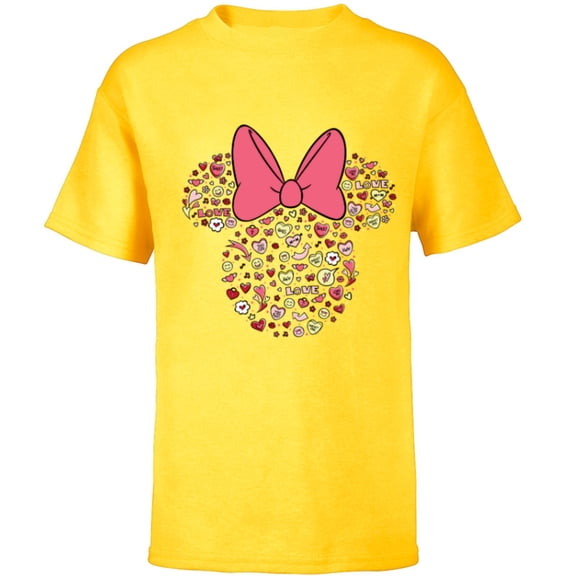 Disney Minnie Mouse Head Filled with Love Valentine’s Day - Short Sleeve T-Shirt for Kids - Customized-Yellow