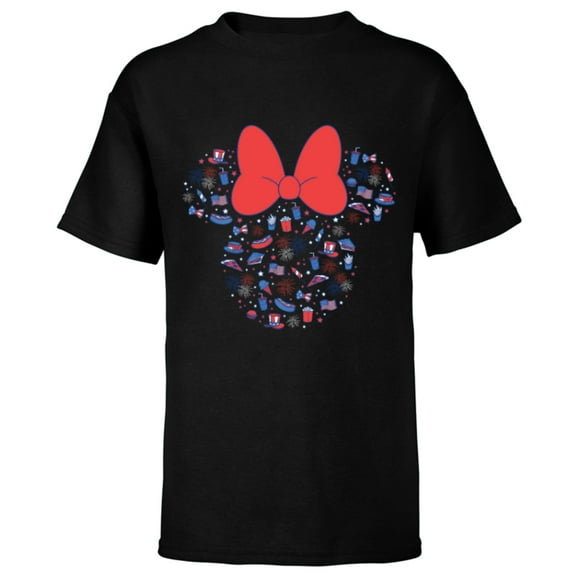 Disney Minnie Mouse Head Icon Americana 4th of July Treats- Short Sleeve T-Shirt for Kids - Customized-Black