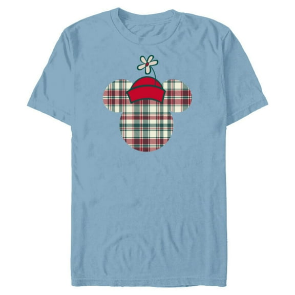 Disney Minnie Mouse Head Icon Christmas Holiday Plaid - Short Sleeve Blended T-Shirt for Adults - Customized-Ocean Blue