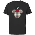 thumbnail image 1 of Disney Minnie Mouse Head Icon Christmas Holiday Plaid - Short Sleeve Cotton T-Shirt for Adults - Customized-Black, 1 of 5