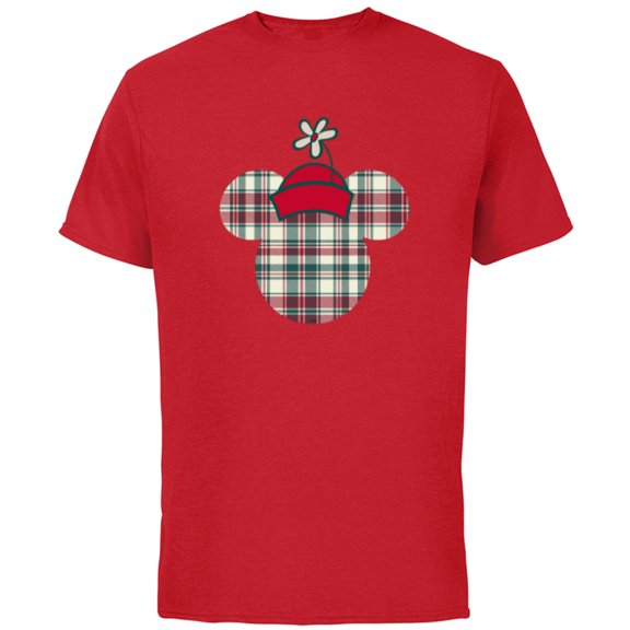 Disney Minnie Mouse Head Icon Christmas Holiday Plaid - Short Sleeve Cotton T-Shirt for Adults - Customized-Red