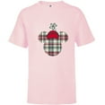 thumbnail image 1 of Disney Minnie Mouse Head Icon Christmas Holiday Plaid - Short Sleeve T-Shirt for Kids - Customized-Soft Pink, 1 of 5