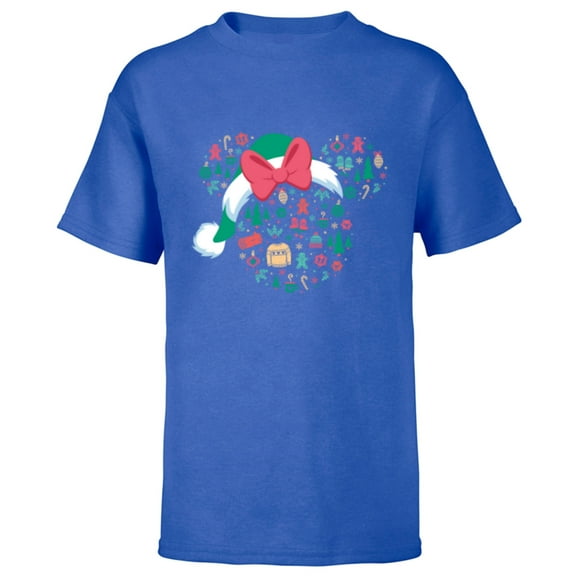 Disney Minnie Mouse Head Icon Christmas Holiday Santa Hat - Short Sleeve T-Shirt for Kids - Customized-Royal