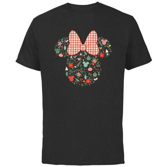 Disney Minnie Mouse Head Icon Christmas Ornaments & Holly - Short Sleeve Cotton T-Shirt for Adults - Customized-Black