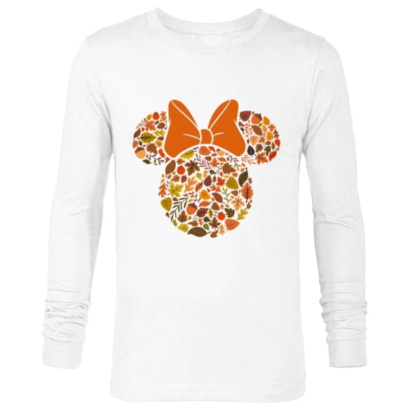 Disney Minnie Mouse Head and Ears Icon Fall Leaves - Long Sleeve T-Shirt for Men - Customized-White