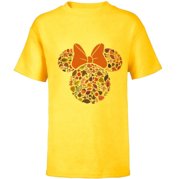 Disney Minnie Mouse Head and Ears Icon Fall Leaves - Short Sleeve T-Shirt for Kids - Customized-Yellow