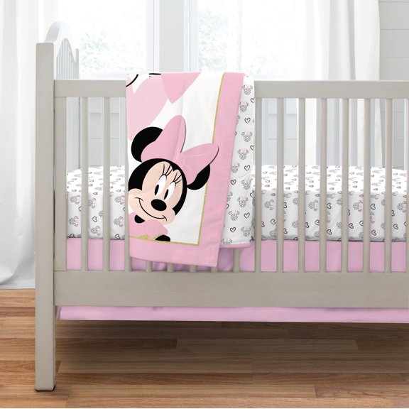 Disney Minnie Mouse Hearts 3-Piece Crib Bedding Set, Crib, Pink, Playful Hearts, Infant Girl