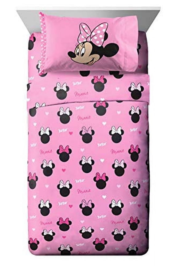 Disney Minnie Mouse Hearts N Love Full Sheet Set - 4 Piece Set Super Soft and Cozy Kid’s Bedding Features - Fade Resistant Microfiber Sheets (Official Disney Product)