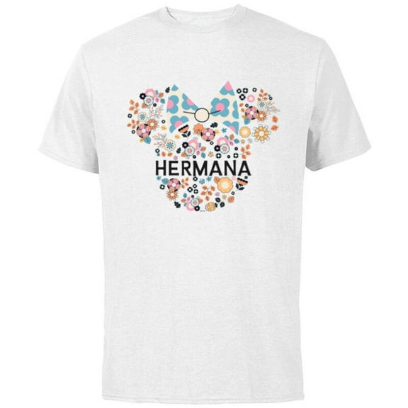 Disney Minnie Mouse Hermana Icon Flowers Spanish Family Trip- Short Sleeve Cotton T-Shirt for Adults - Customized-White