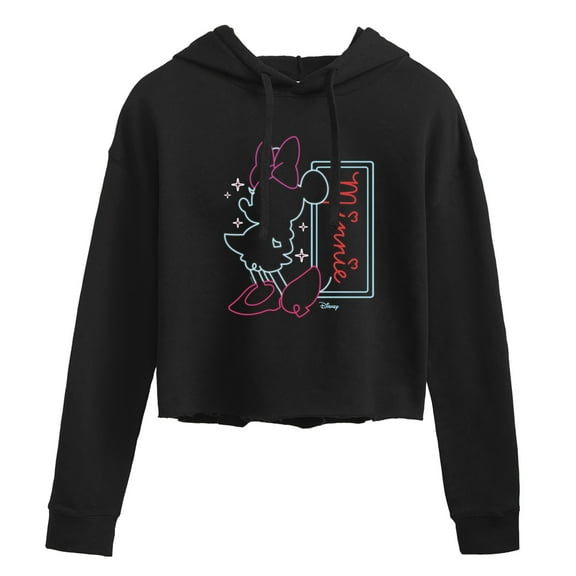 Disney - Minnie Mouse - Highlight Outline of Minnie - Juniors Cropped Pullover Hoodie