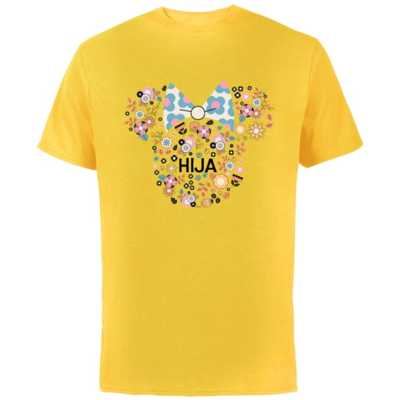 Disney Minnie Mouse Hija Icon Flowers Spanish Family Trip- Short Sleeve Cotton T-Shirt for Adults - Customized-Yellow