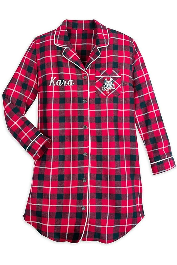 Minnie Mouse Holiday Plaid Flannel Nightshirt for Women, Size S