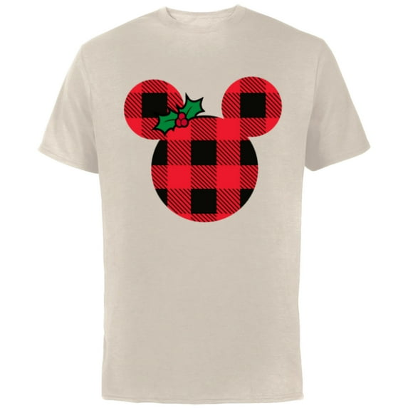 Disney Minnie Mouse Holiday Plaid - Short Sleeve Cotton T-Shirt for Adults - Customized-Natural