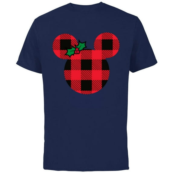 Disney Minnie Mouse Holiday Plaid - Short Sleeve Cotton T-Shirt for Adults - Customized-Navy