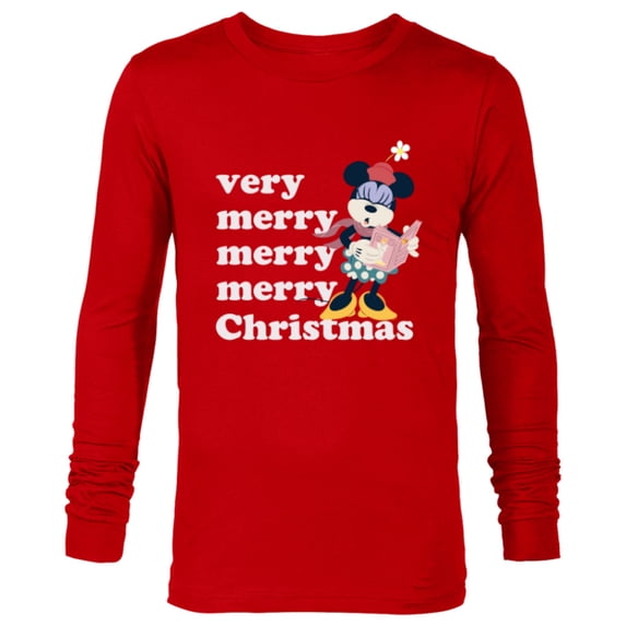 Disney Minnie Mouse Holiday Very Merry Merry Merry Christmas - Long Sleeve T-Shirt for Men - Customized-New Red