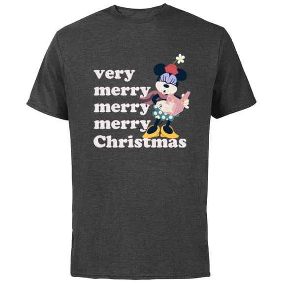 Disney Minnie Mouse Holiday Very Merry Merry Merry Christmas - Short Sleeve Cotton T-Shirt for Adults - Customized-Charcoal